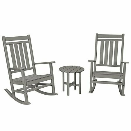 POLYWOOD Estate Slate Grey 3-Piece Rocking Chair Set with Round Side Table 633PWS4711GY